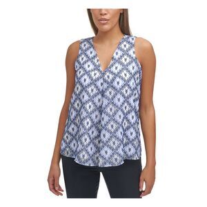 CALVIN KLEIN Womens Stretch Textured Lined Sleeveless V Neck Wear To Work Top